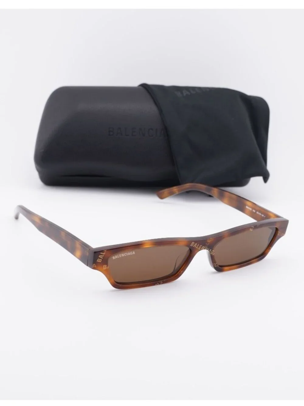 Balenciaga BB0075S 002 Rectangle Sunglasses - Havana / Brown